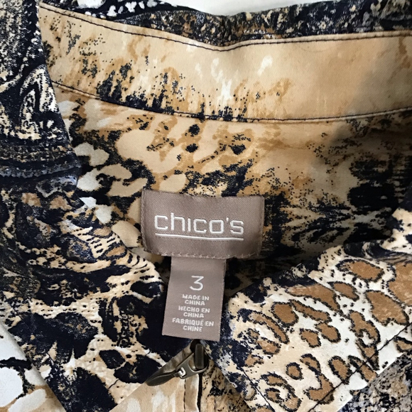 Chico's Women Blazer L Brown Blue Paisley Animal Print Jacket - Picture 10 of 11